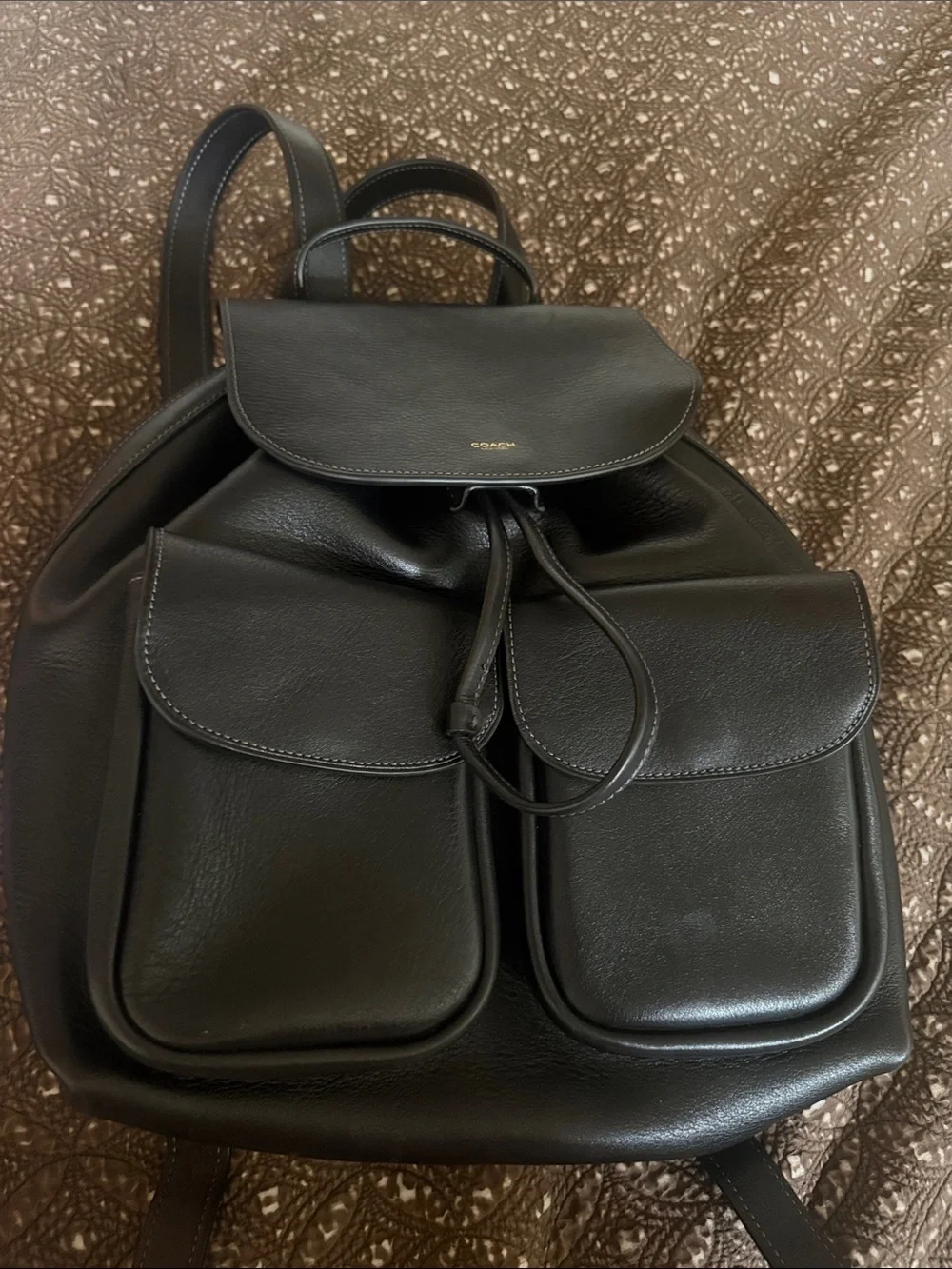 COACH New York Black Full Grain Leather Backpack | Multi-Pocket Daypack